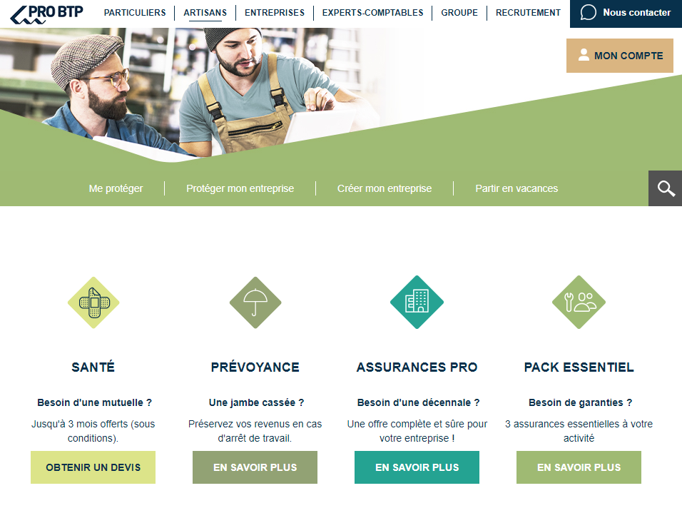 probtp artisans page d'accueil