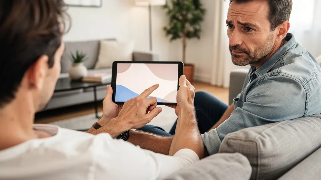 Couple français comparant les garanties d'assurance auto sur tablette