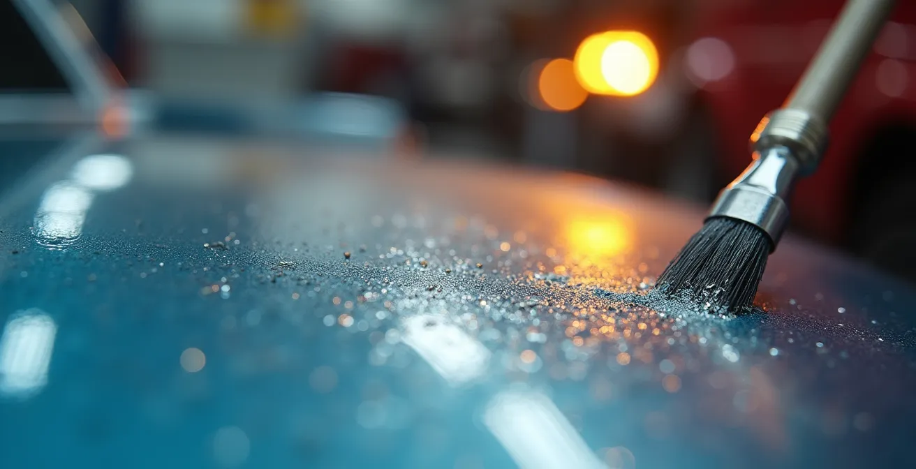 Différentes options de réparation de rayures alignées sur établi de carrossier