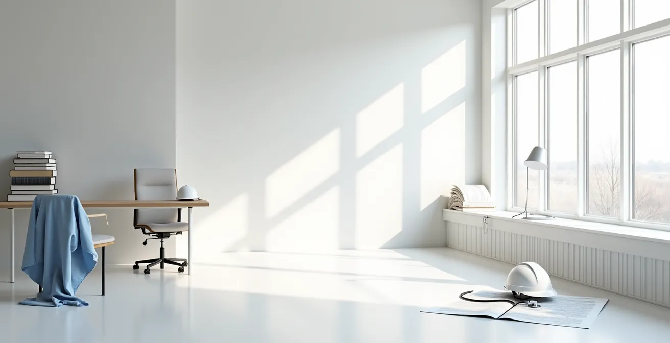 Bureau minimaliste avec éléments symboliques de différentes professions réglementées