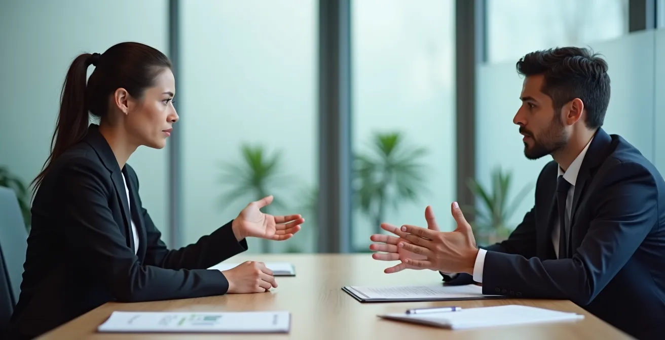 Réunion professionnelle entre entreprises pour résoudre un litige commercial