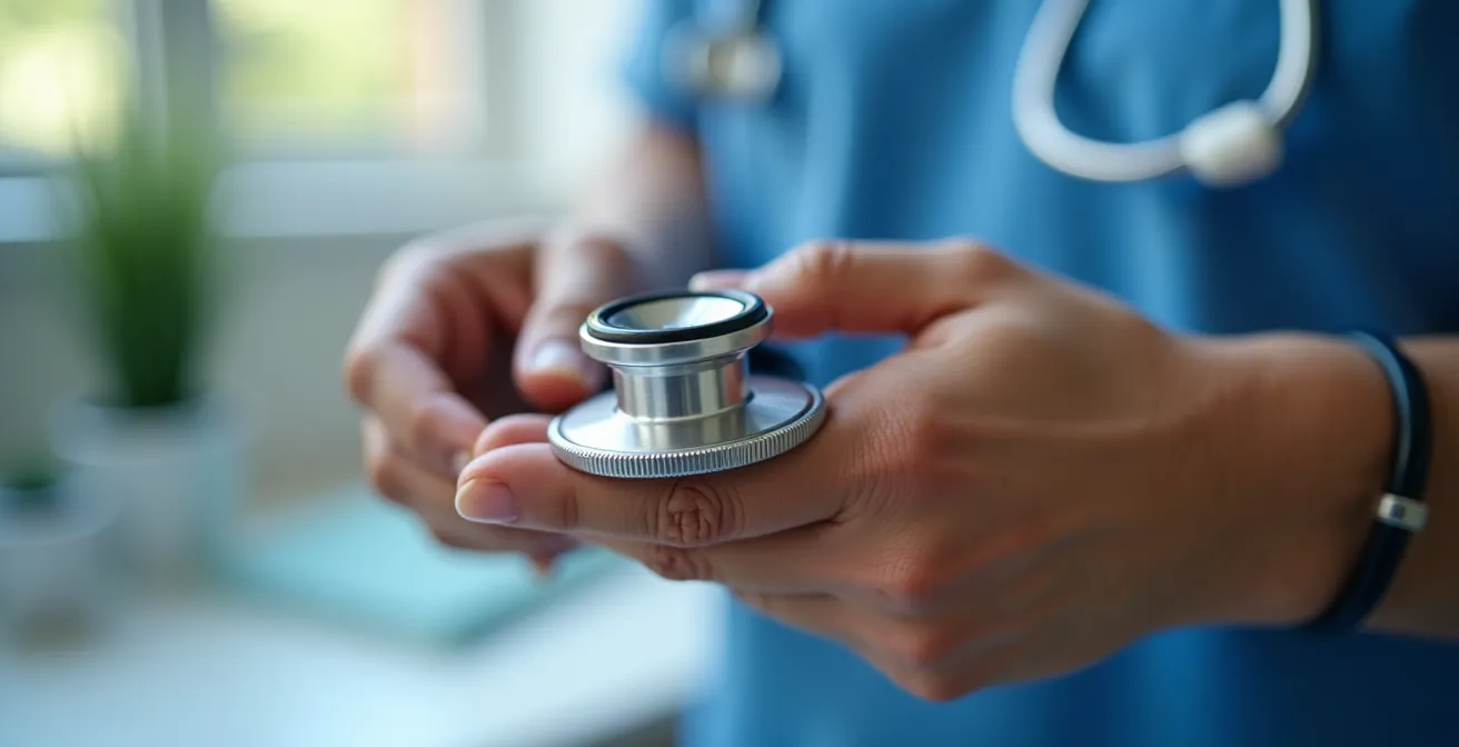 Professionnel de santé examinant des documents dans son cabinet médical
