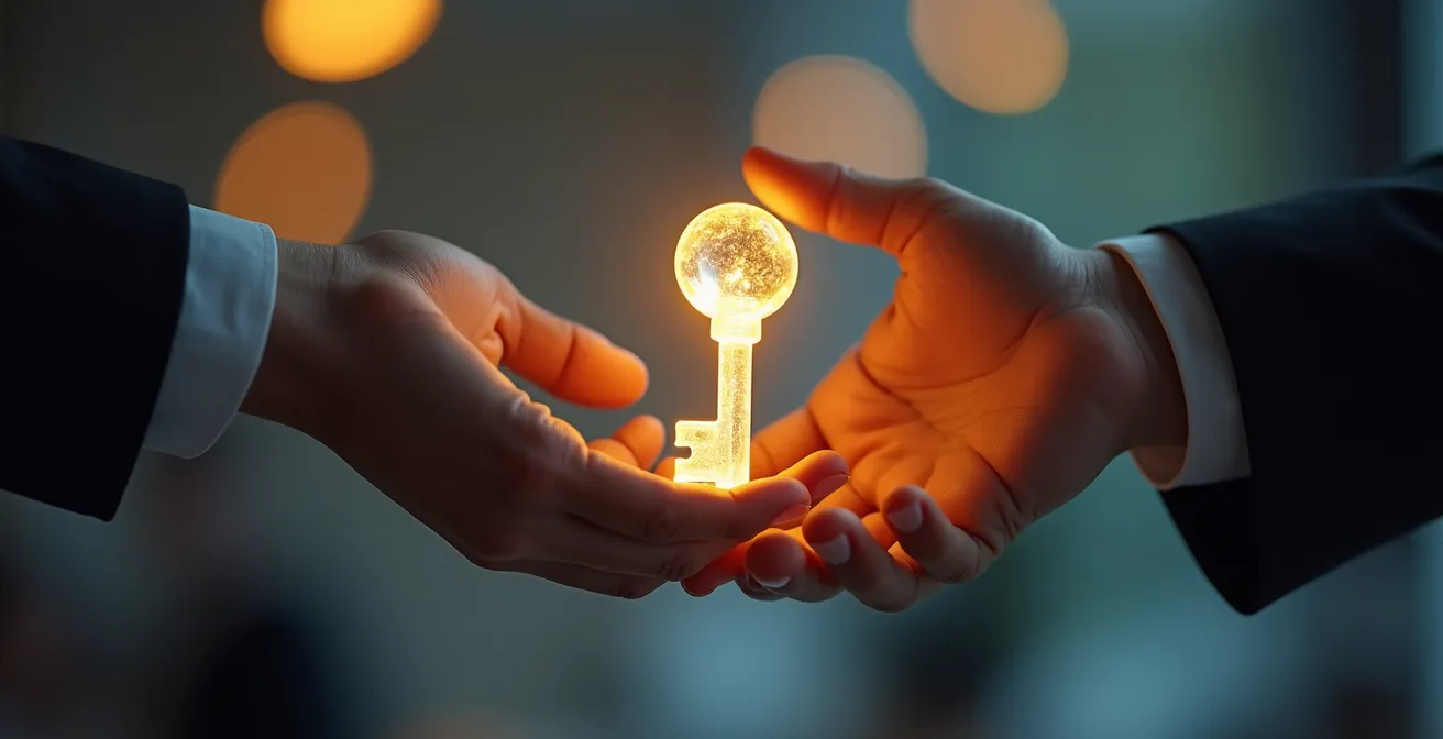 Métaphore visuelle de la protection de l'homme clé dans l'entreprise