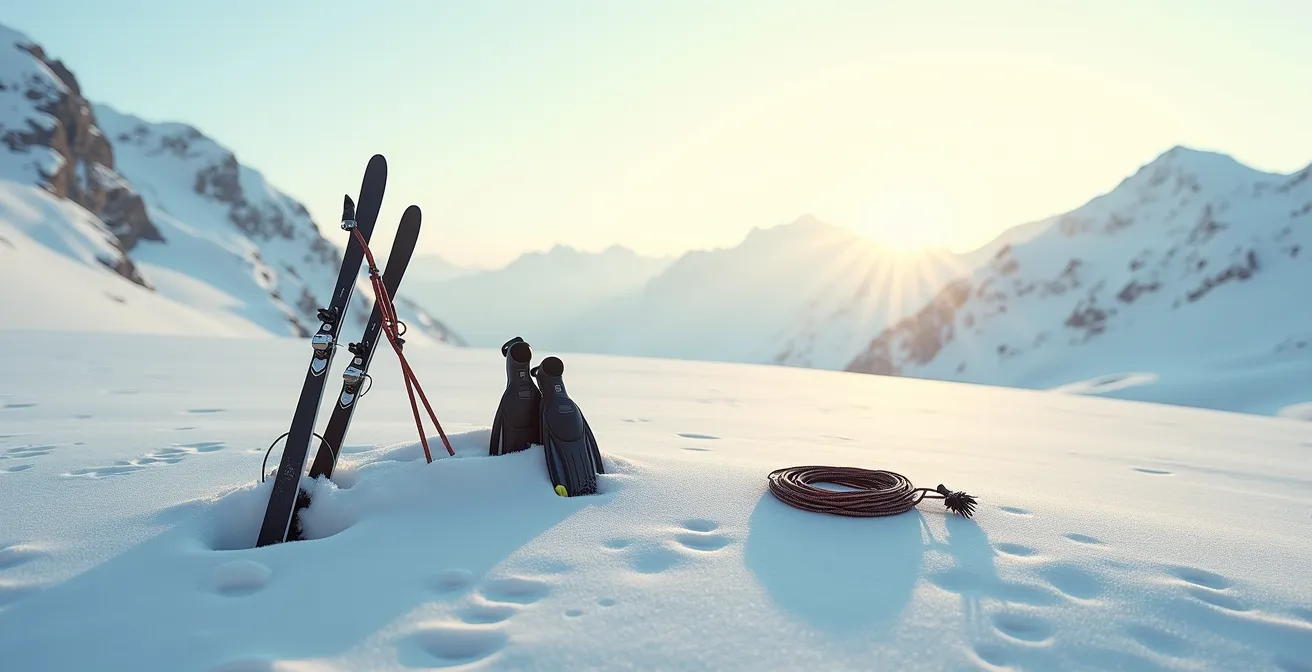Équipement de sports extrêmes en montagne illustrant les exclusions d'assurance