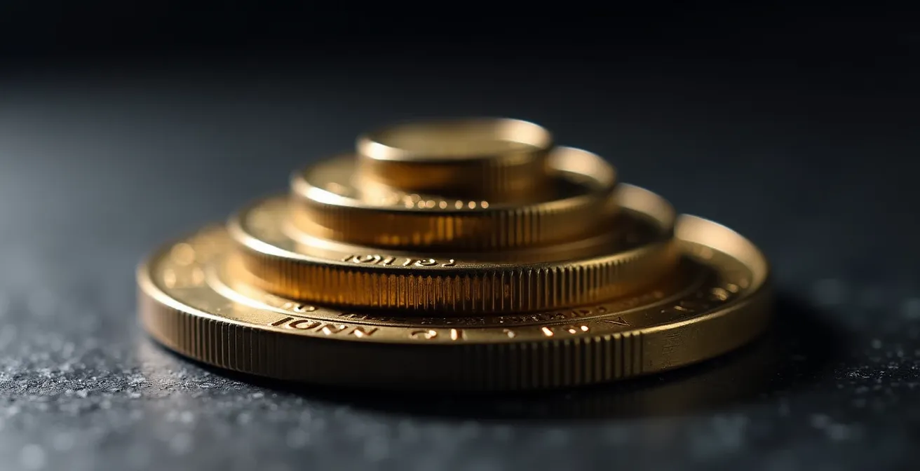 Pyramide de pièces représentant trois niveaux de protection financière